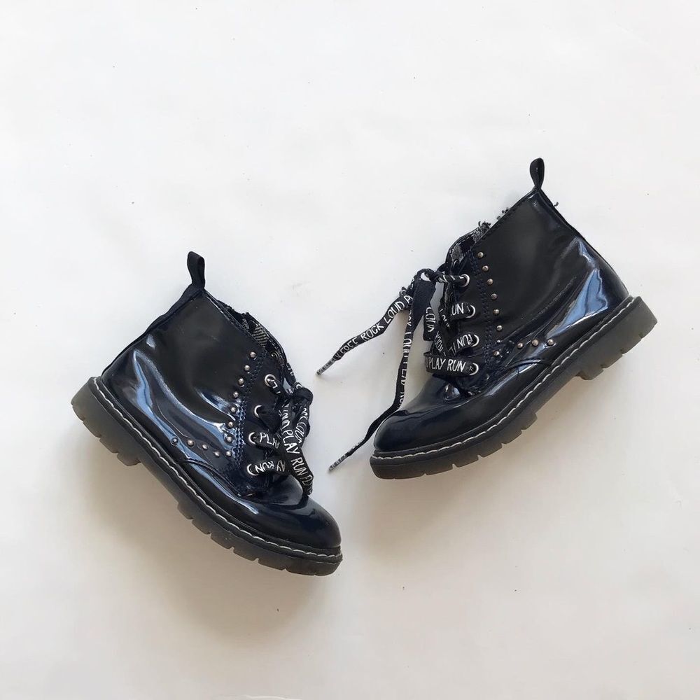 ZARA navy blue patent combat boots VGUC size 22(6.5)